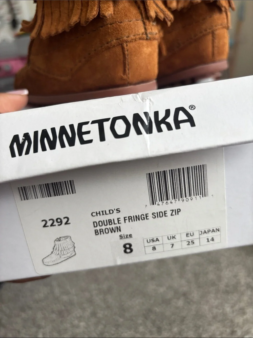 Kids Minnetonka Suede Fringe Booties - Tan